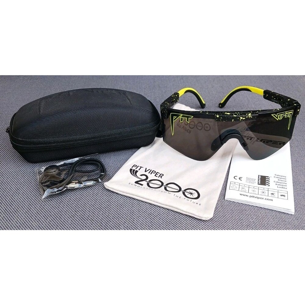 PIT VIPER The 2000s Cosmos Sunglasses Black & Yellow Splatter Single Wide + Case